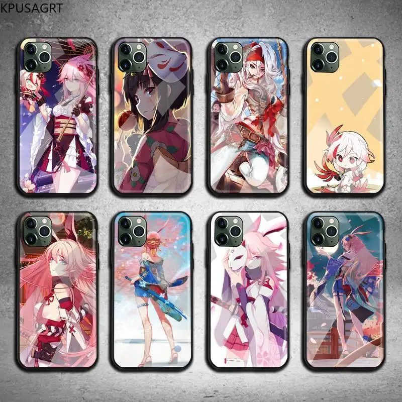 

KPUSAGRT Yae Sakura Phone Case Tempered Glass For iPhone 11 Pro XR XS MAX 8 X 7 6S 6 Plus SE 2020 case