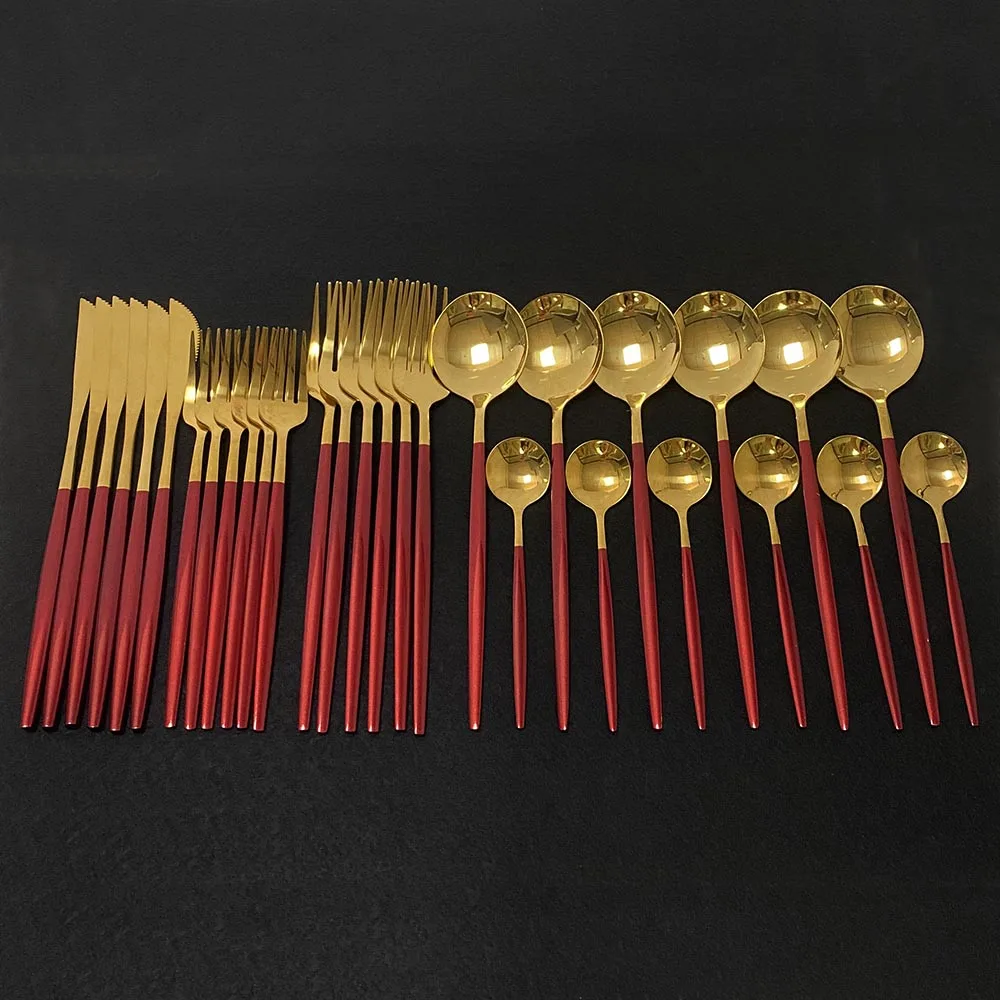 Набор столовых приборов красного и золотого цвета 30 шт. столовая посуда в