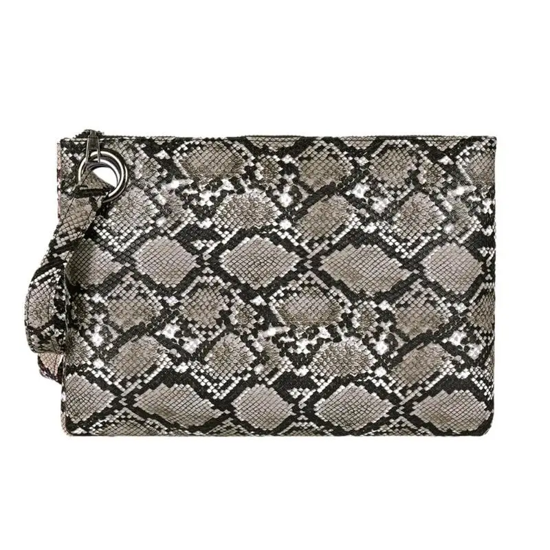 Female Fashion Square Snake Print Wristlet Clutch Women Casual Purse PU Leather Money Phone Pouch Wallet Torebki Damskie Bags - Color: Grey