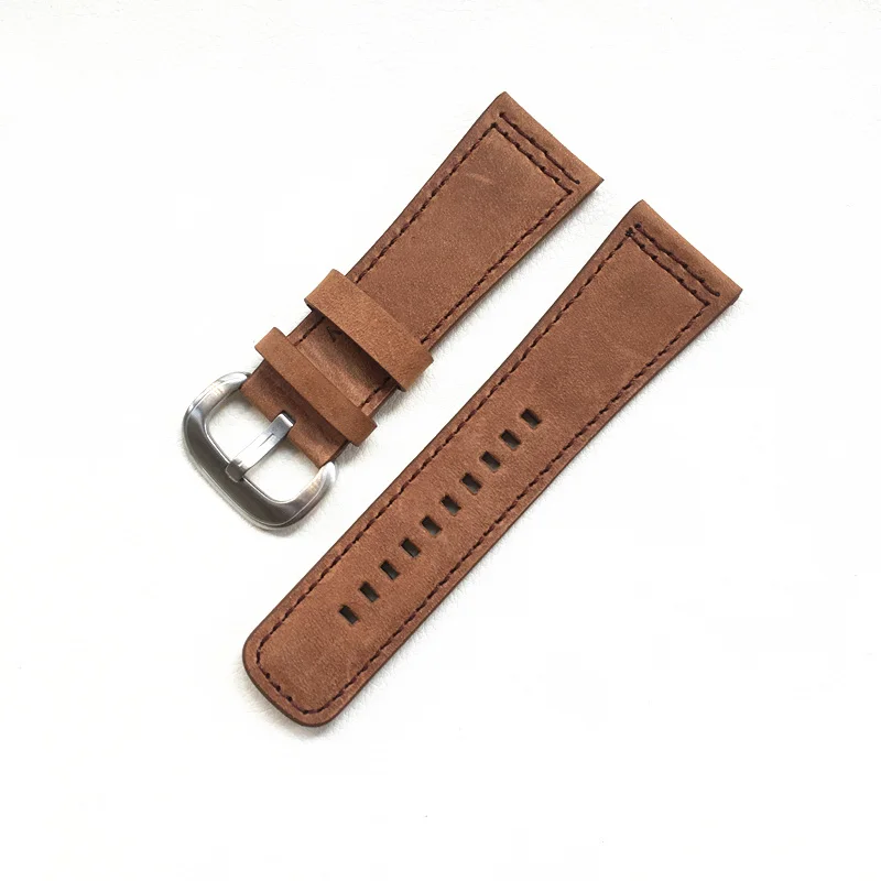 28mm*24mm Soft Calf Leather Brown Black With White Yellow Stitches Wristband Watch Band Strap Belt For Seven Friday Bracelet