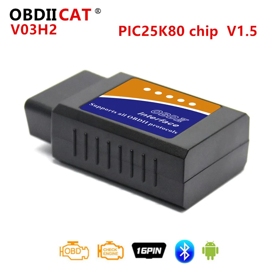 

100pcs/lot dhl free V03H2 Elm327 Obd2 Android Auto Code Scanner Bluetooth Diesel Car Mini OBD2 12V Elm 327 V1.5 Diagnostic-Tool