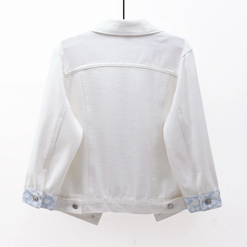 Женская джинсовая куртка демисезонная короткая в Корейском стиле с кружевом и