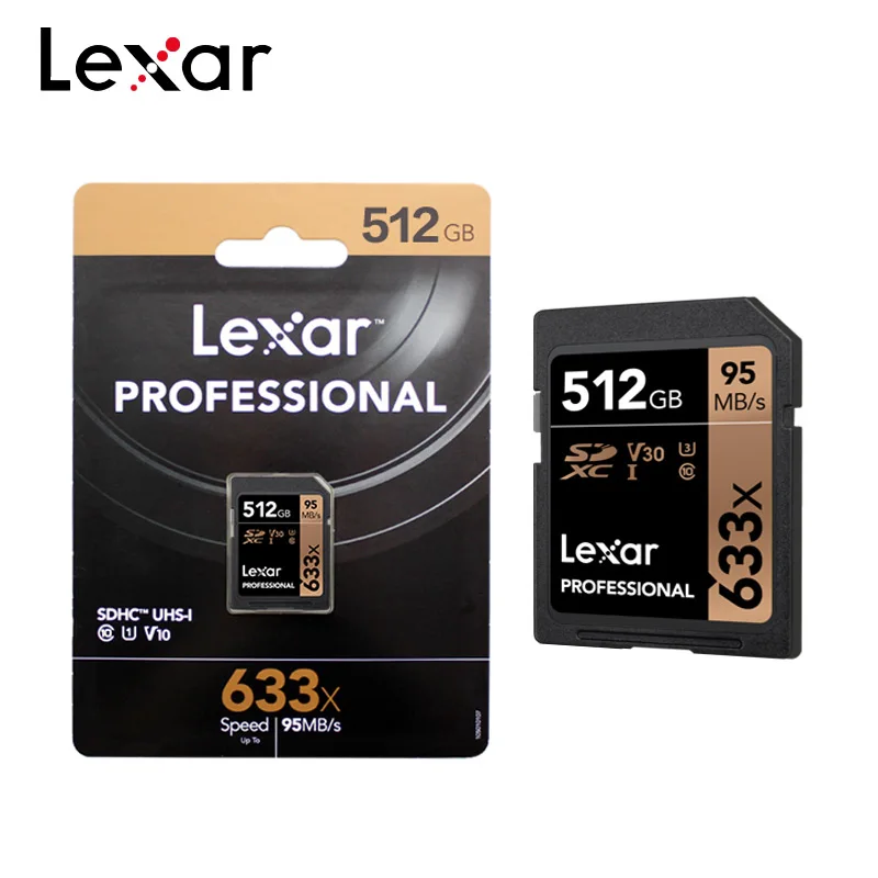 

100% Original Lexar 633x SD Card 512GB U3 Class 10 UHS-I Read Speed up to 95M/s V30 U3 Memory Card For 1080p HD 4K Camera