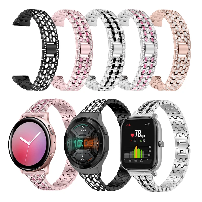 

Ремешок из нержавеющей стали для смарт-часов Amazfit Bip GTS, браслет с пятью бусинами для Huawei GT 2e 2 Pro GT2 46 мм