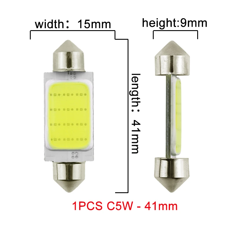 C5W - 41mm 1x гирлянда 31 мм 36 мм/39 мм/41 мм C5W C10W светодиодный COB лампы 12SMD 12V 7000K интерьер автомобильного салона Чтение багажный фонарь супер яркий белый - Испускаемый цвет: C5W - 41mm