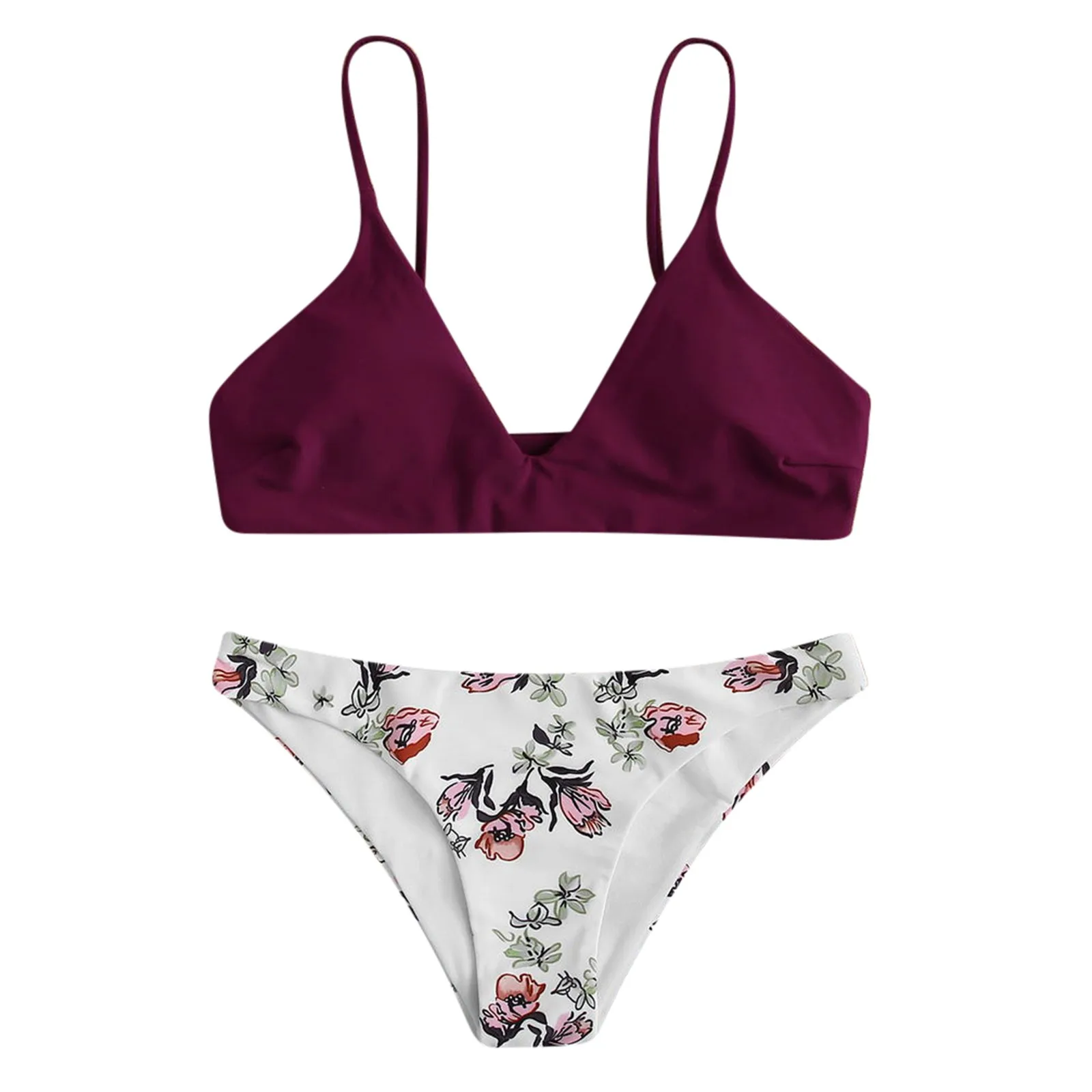 

V-bar Underwired Bikini Print 2021 Female Ribbed Swimsuit Women Thong Swimwear Two-pieces Bikini set Push up Bathing Suit 2/3pcs