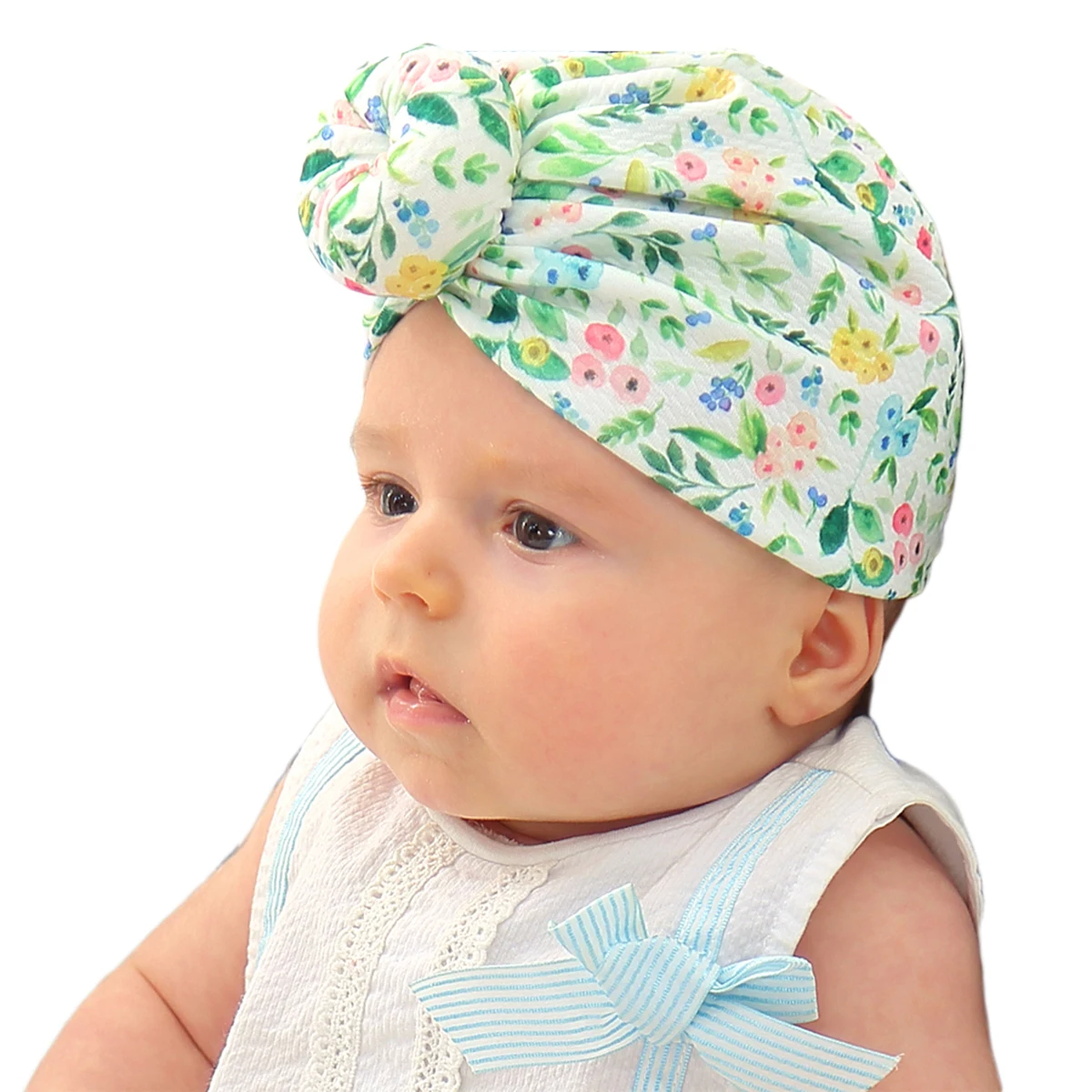 Мягкая плиссированная хлопковая шляпа с цветочным принтом для новорожденных