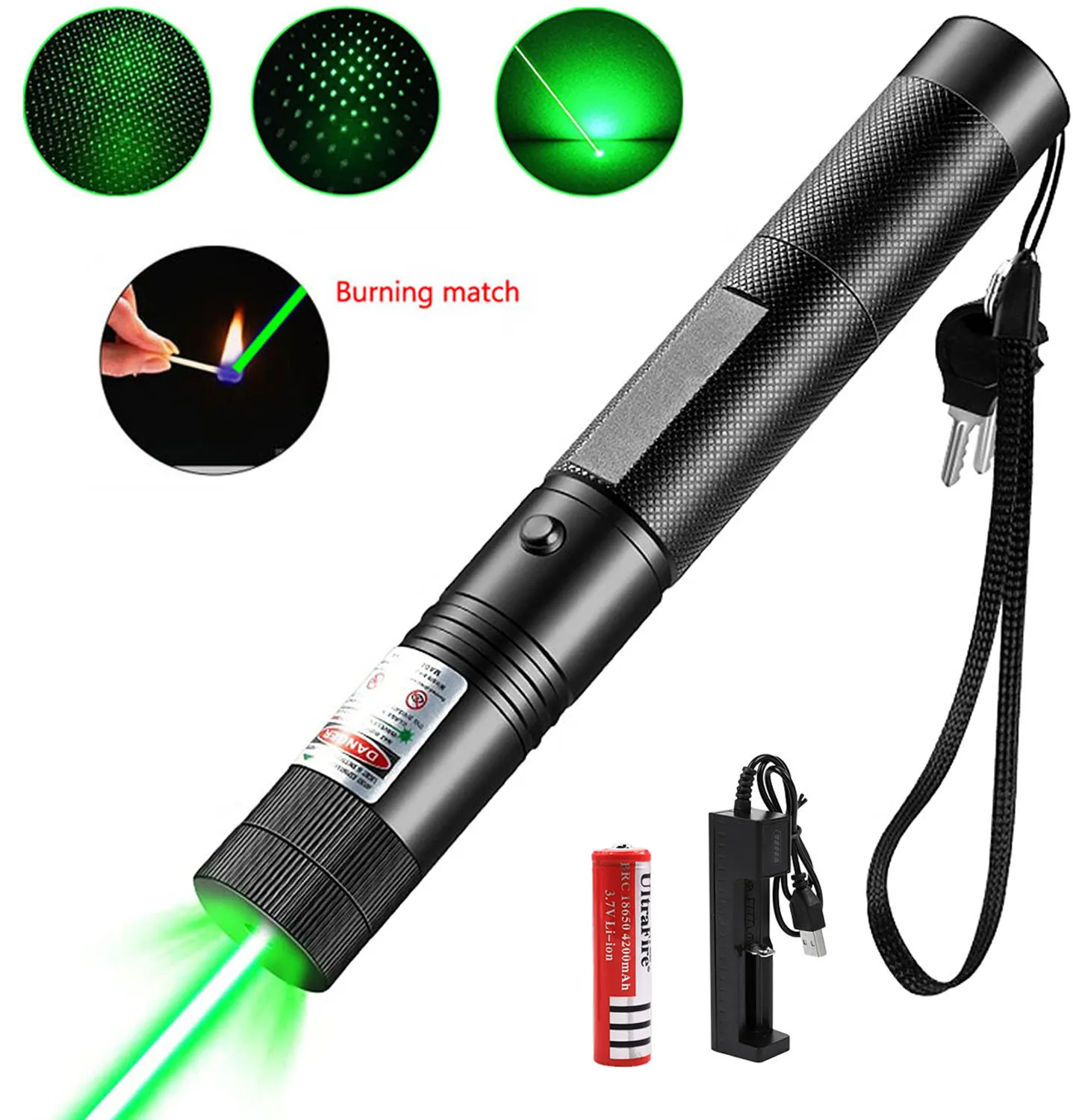 

Green Laser Pointer High Power 532nm Tactical Flashlights 10000m Focus on Lighting Match with 18650 battery and Charger