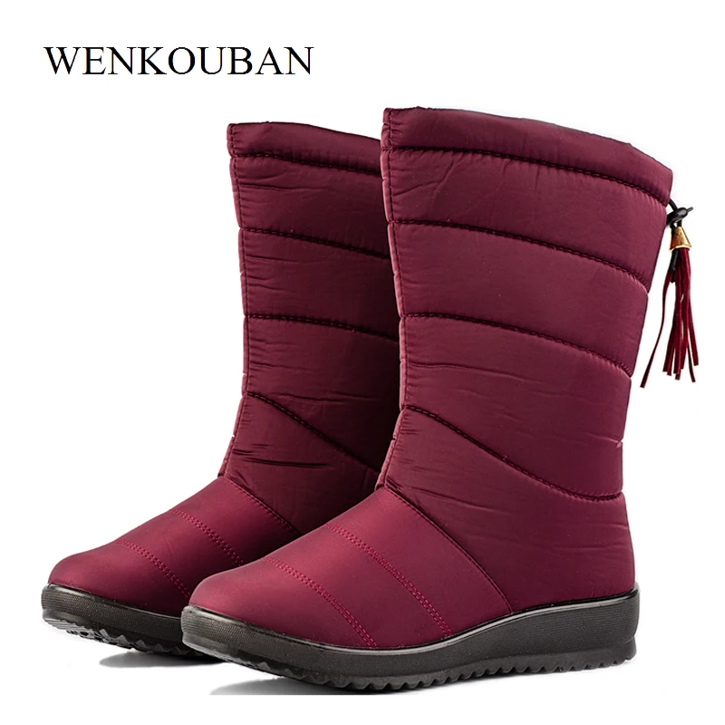 Женские ботинки до середины икры Водонепроницаемые зимние теплые на танкетке