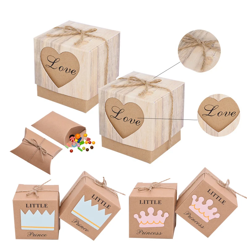 10 шт. крафт бумажный пакет для конфет Love Crown коробка с пеньковой веревкой детский
