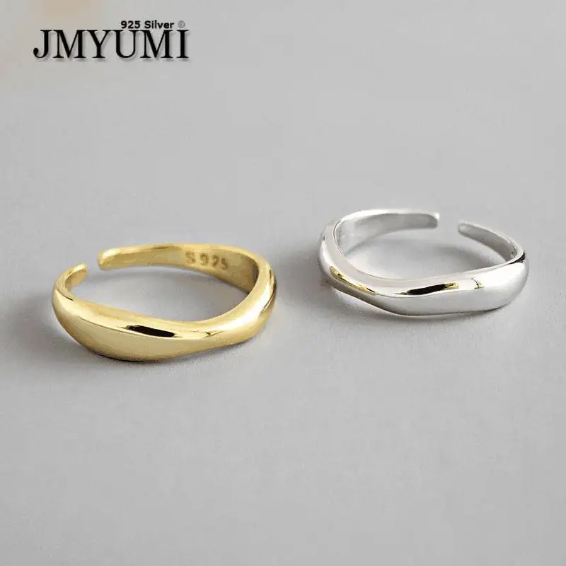 

JMYUMI 925 Sterling Silver Irregular Wave Rings Trendy Simple Geometric Handmade Jewelry for Women Couple Size 17mm Adjustable