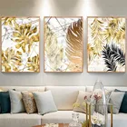 Скандинавские холщовые картины с золотыми листьями, черный золотой роскошный лист, настенные художественные плакаты, картины, холст, принты для гостиной, домашнего декора
