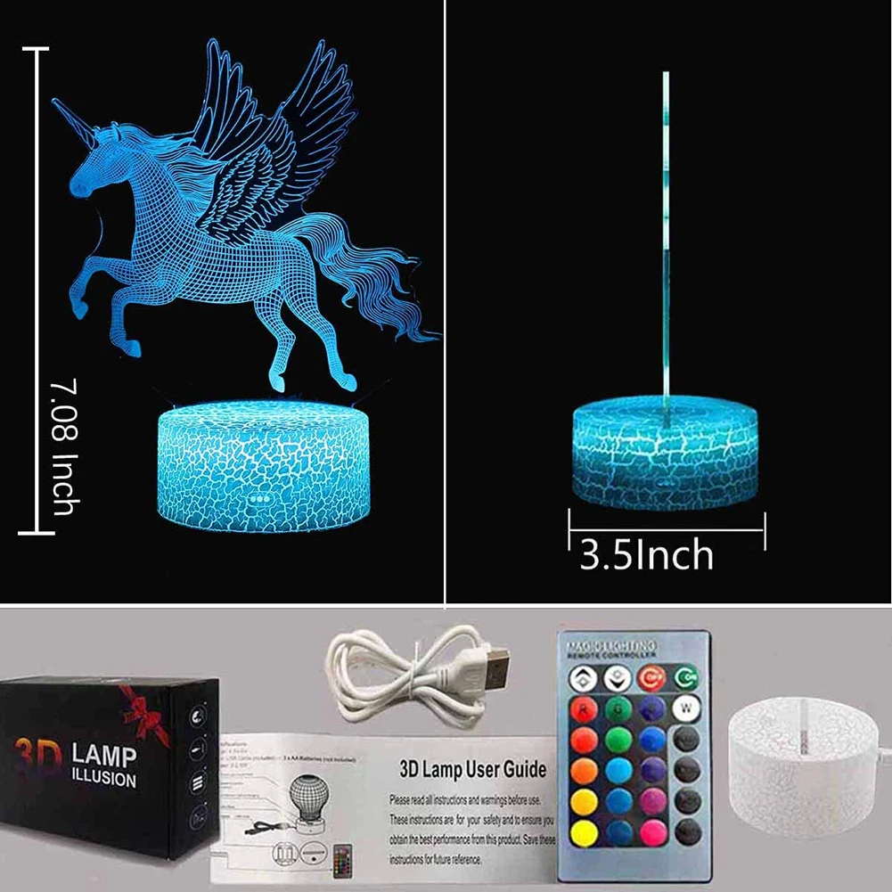 

3D LED Acrylic Lamps Winged Horse Touch Remote Control Bedside Table Light Ornament for Home Kids Room Decoration