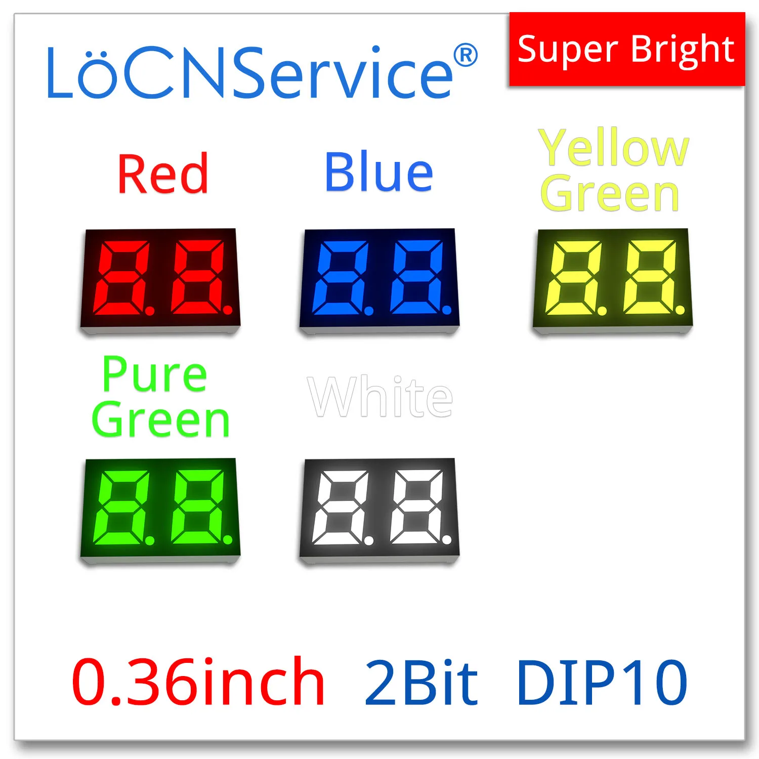 

LoCNService 30 шт. 0,36 дюймовый цифровой трубчатый светодиодный дисплей 2 бит красный желтый зеленый синий белый общий анод/катод 7 сегментов 0,36 дюй...