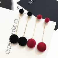 new korean personality round tassel earrings fashion red and black plush ball drop womens earrings girls statement jewelry