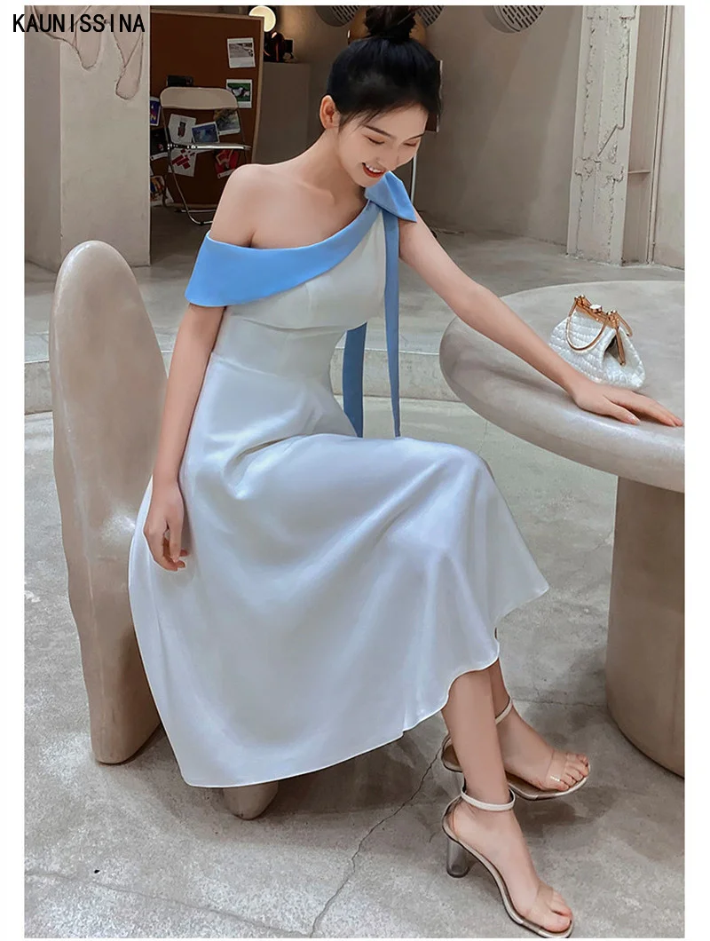 

KAUNISSINA Women Elegant Party Dress One Shoulder Sexy Cocktail Dresses Plus Size Women A-Line Formal Prom Homecoming Vestidos