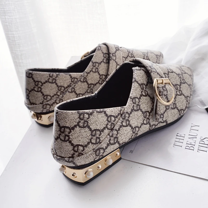2020 Spring New Ladies High Quality Flats Printed Pointed Toe Women Loafers Party Office Fashion Metal Buckle Casual Shoes |