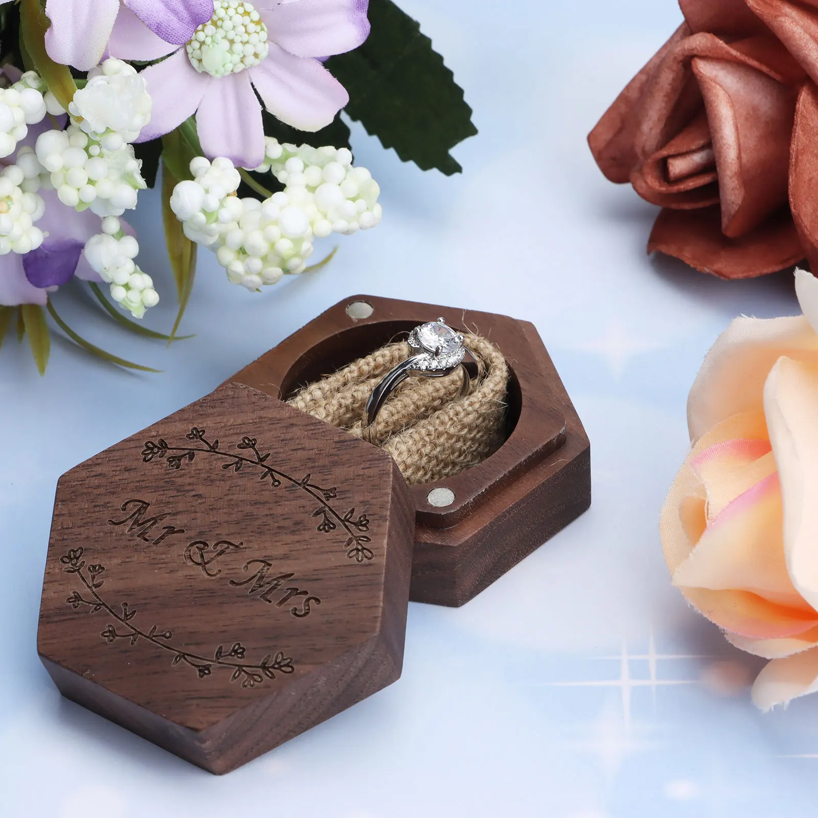 

1 Pcs Ring Bearer Box Personalized Wedding Engagement Wedding Rings Wood Ring Holder Box Rustic Wedding