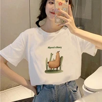 2021 women cute alpaca print summer short sleeve t shirts cartoon aminal t shirts graphic casual t shirt women new style t shirt