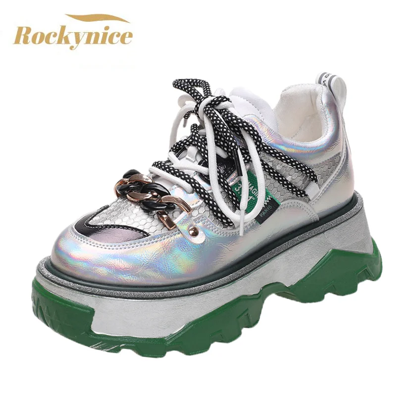 

Platform Shoes Women Designer 2021 Chunky Sneakers Luxury Fashion Chain Thick Sole Ladies Autumn Shoes Breathable Sneakers Woman