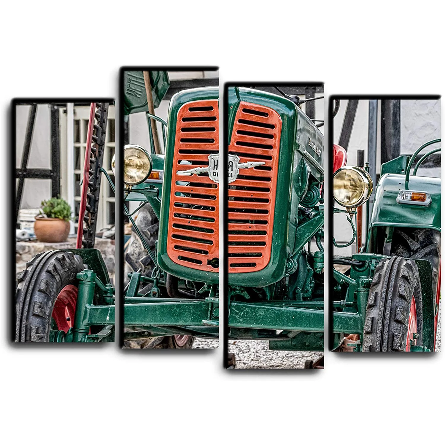 

No Framed 4 Pcs Colorful Retro Vintage Tractor Wall Art Canvas Poster Pictures Paintings Home Decor for Living Room Decoration