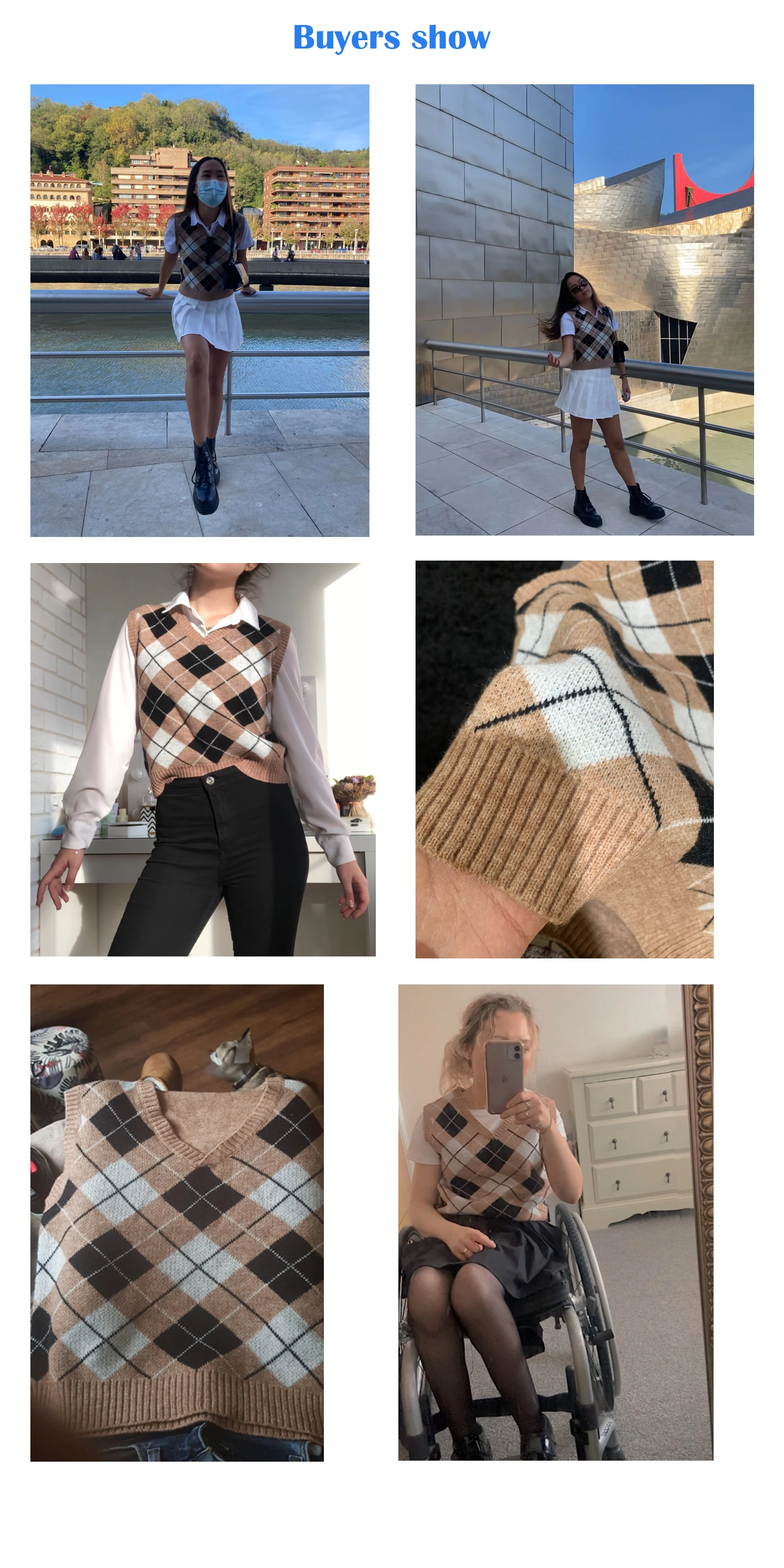 

Women Sleeveless Pullover 2020 England Vintage Geometric Rhombic V Neck Knitted Sweater Vest Knitwear Lady Waistcoat Tops