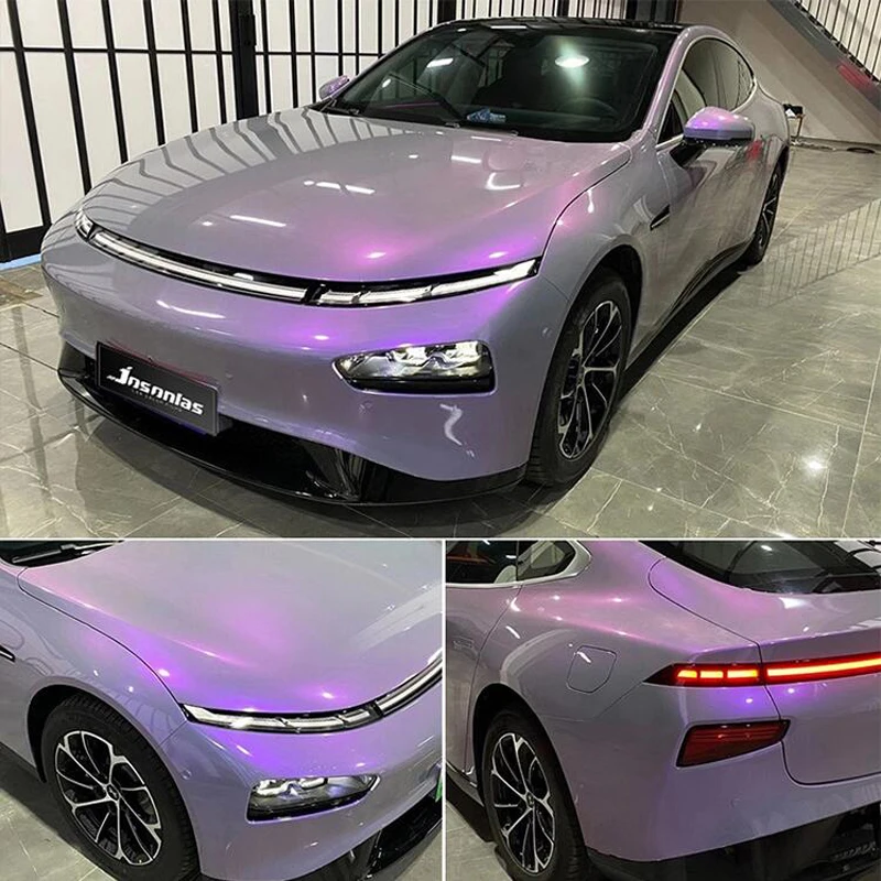 

3/5M x 1.52M Twin Color Phantom Gray Purple Vinyl Wrap for Car Wrapping Sticker Glossy Chameleon Film Roll Car Styling Decals