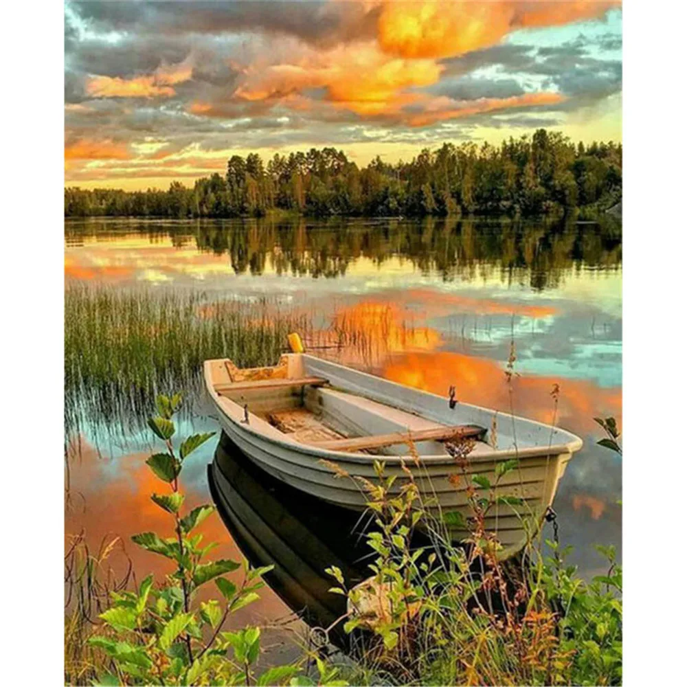 

Landscape Nature Lake Fantasy Boat 11CT Cross-Stitch Embroidery Kit Handiwork Craft Needlework Handicraft Gift Different Mulina