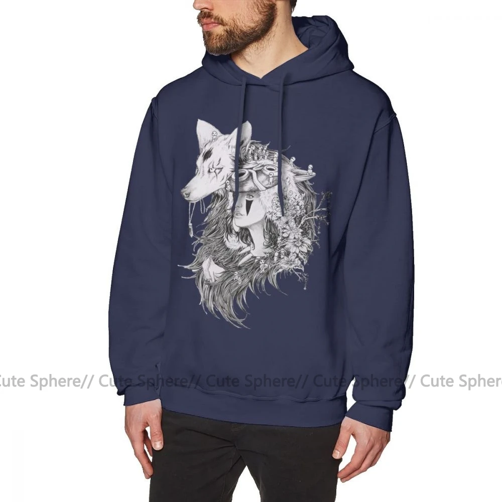 Mononoke Толстовка принцесса Mononoke студия Ghibli толстовки мужские модные пуловеры худи хлопковые Свободные Теплые Красные XL толстовки с длинным рукавом - Цвет: Navy Blue
