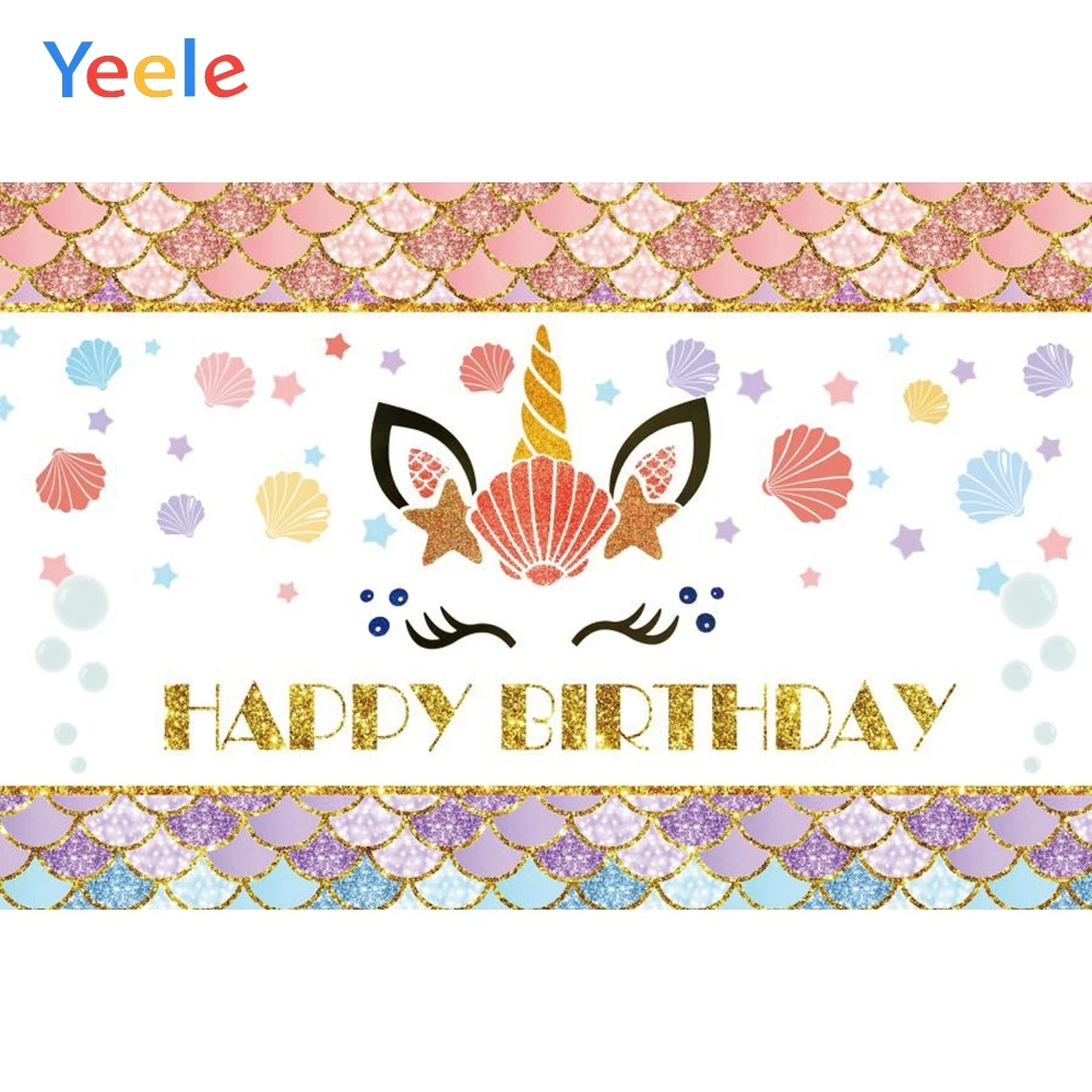 

Mermaid Unicorn Shell Gold Dots Baby Birthday Party Backdrop Vinyl Photography Background For Photo Studio Photophone Photozone