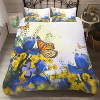 double bedding coverlet bed linen blue butterfly flowers pattern king comforter set with pillowcases queen single size