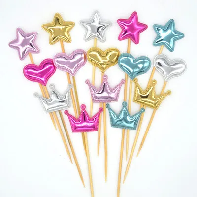 

200/100/50 pcs Colorful Heart Star Crown Shape Cake Topper Birthday Cake Flags Party Decorations New Year Wedding Party Supplies