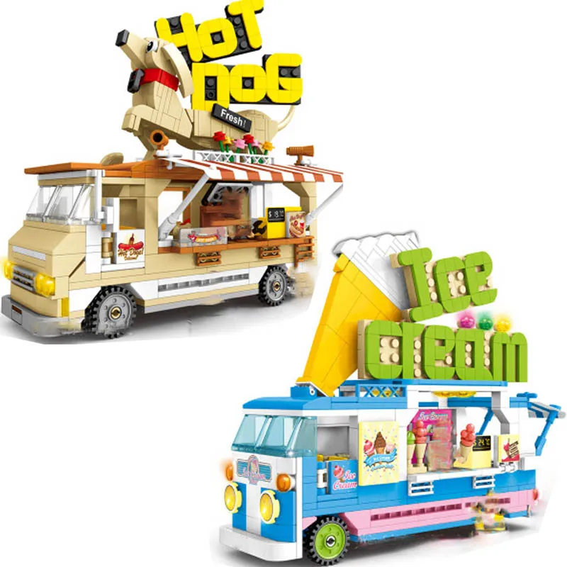 Городской друг мороженое Ван Хот дог грузовик совместимые строительные блоки