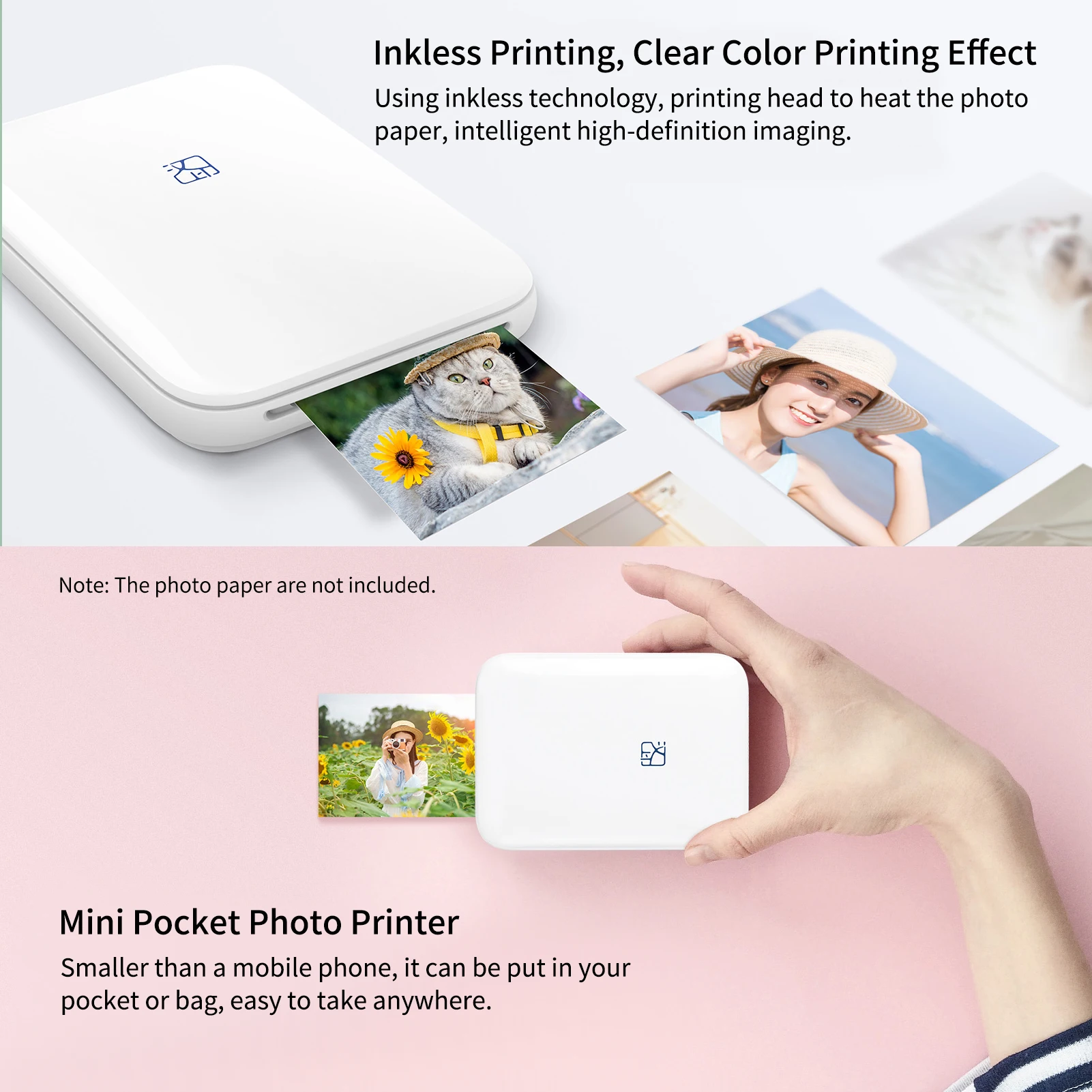 

HPRT MT53 Pocket Instant Photo Printer Wireless BT Portable Mini Mobile Photo and Video Printer 313DPI Used with App iOS Android