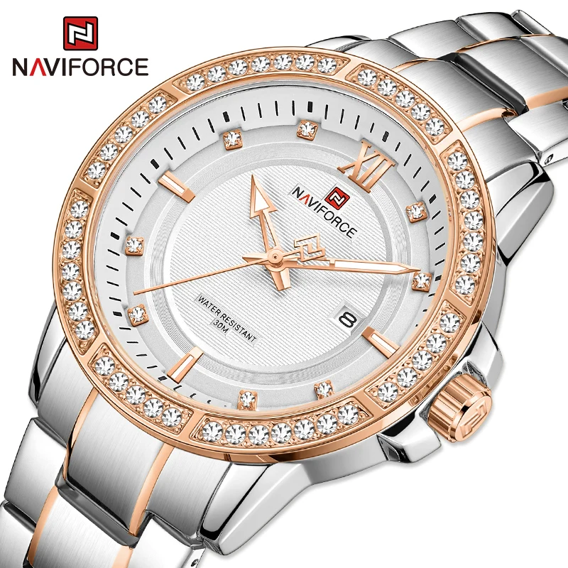 

Часы наручные NAVIFORCE Мужские кварцевые, модные повседневные Роскошные брендовые водонепроницаемые со стальным ремешком