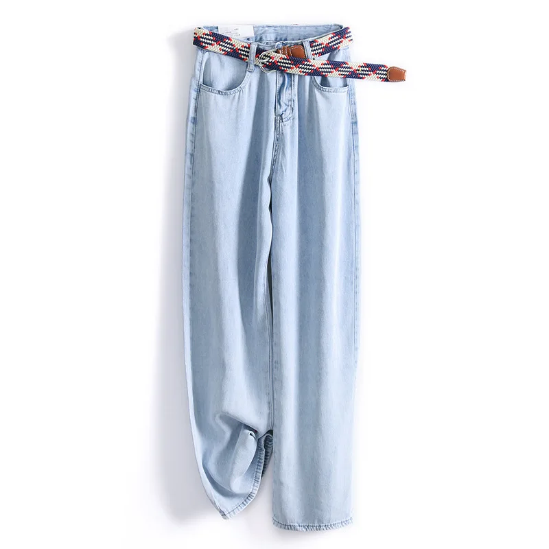 

Casual High Waist Loose Women Tencel Thin Denim Jeans Streetwear Vintage Long Wide Leg Jeans Pants Female Trousers Capris