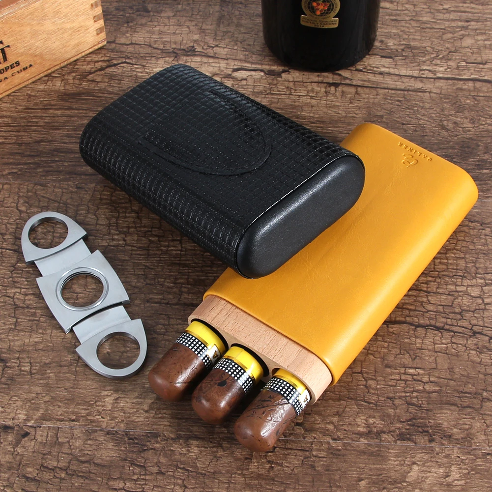 Кожаный чехол для сигар GALINER из кедра и дерева Humidor Traval с 3 держателями