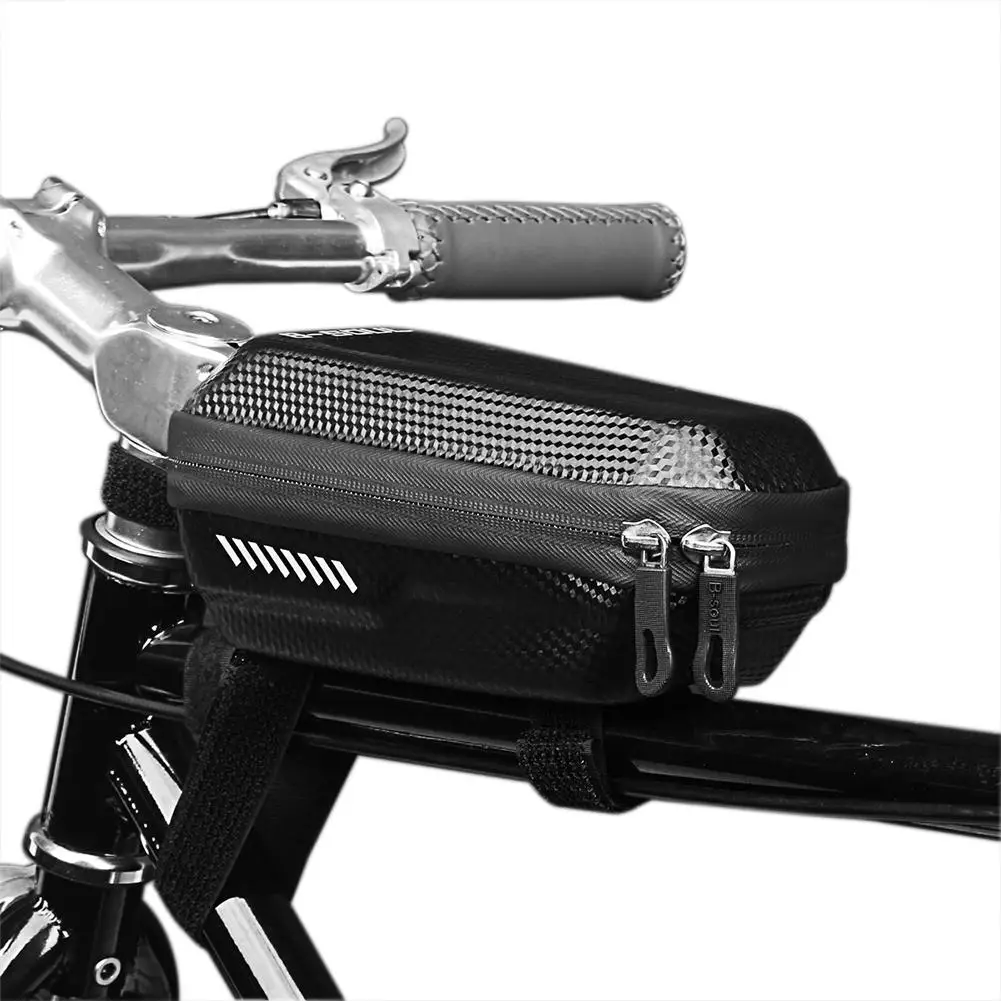 

Mountain Bicycle Hard Shell Front Tube Bag Waterproof Retro Style Zipper Internal Hierarchical Design Cycling Accessories Black