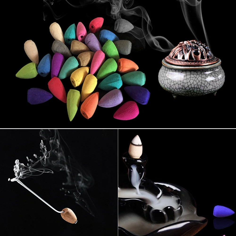 

Mixed Flavor Natural Reflow Tower Incense Indian Cigarette Incense Cone Reflow Tower Reverse Sandalwood Bullet about 280 Tablets