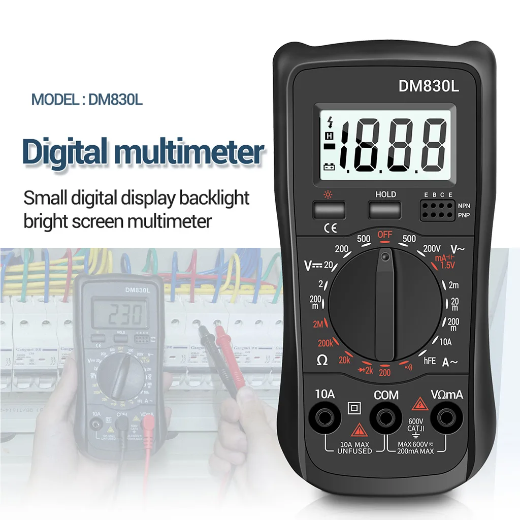 

DM830L Digital Multimeter Meter Testers 1999 Count Electrical Transistor Capacitance Diodes DC/AC Multimetro With LCD Backlight