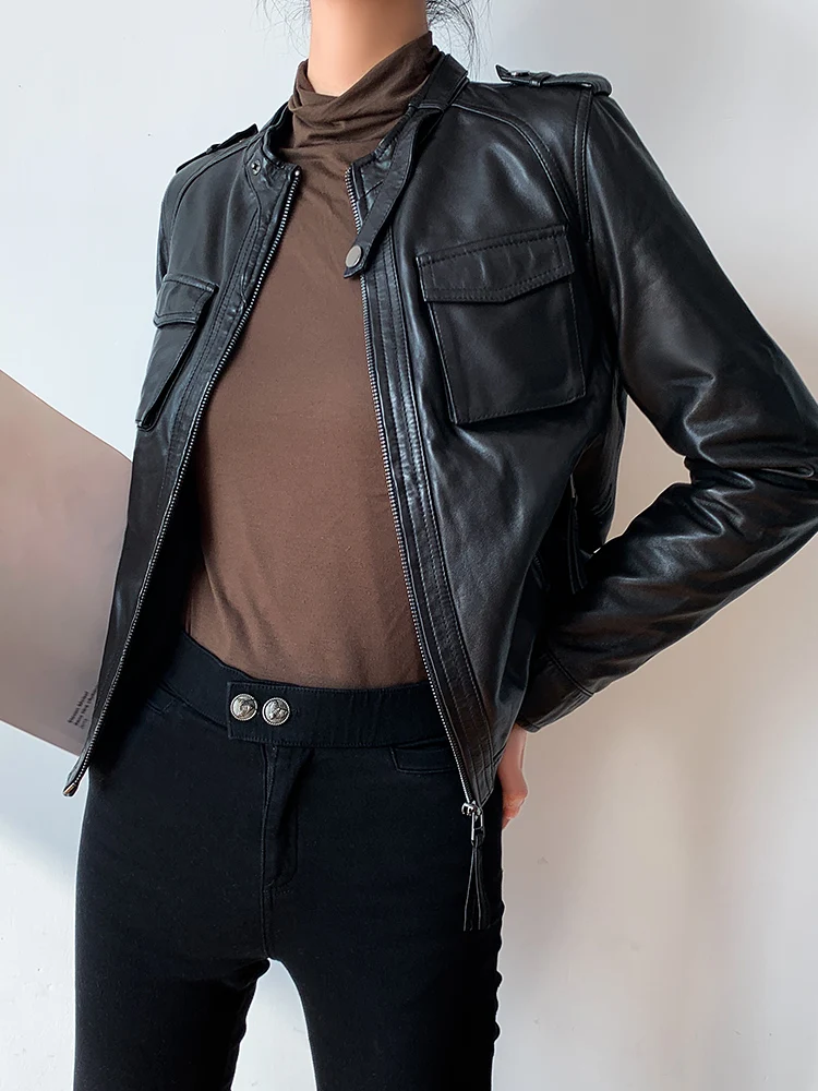 

JCHB 2021 100% Genuine Leather Jacket Women Motorcycle Sheepskin Coat Female Spring Autumn Coats and Jackets Mujer Chaqueta Pph