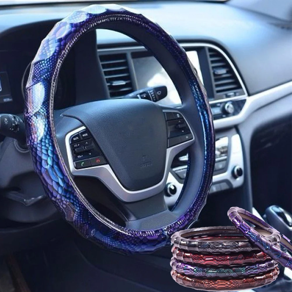

Чехол рулевого колеса автомобиля дышащие противоскользящие Чехлы для руля 37-38 см из искусственной кожи, подходящие для украшения автомобил...