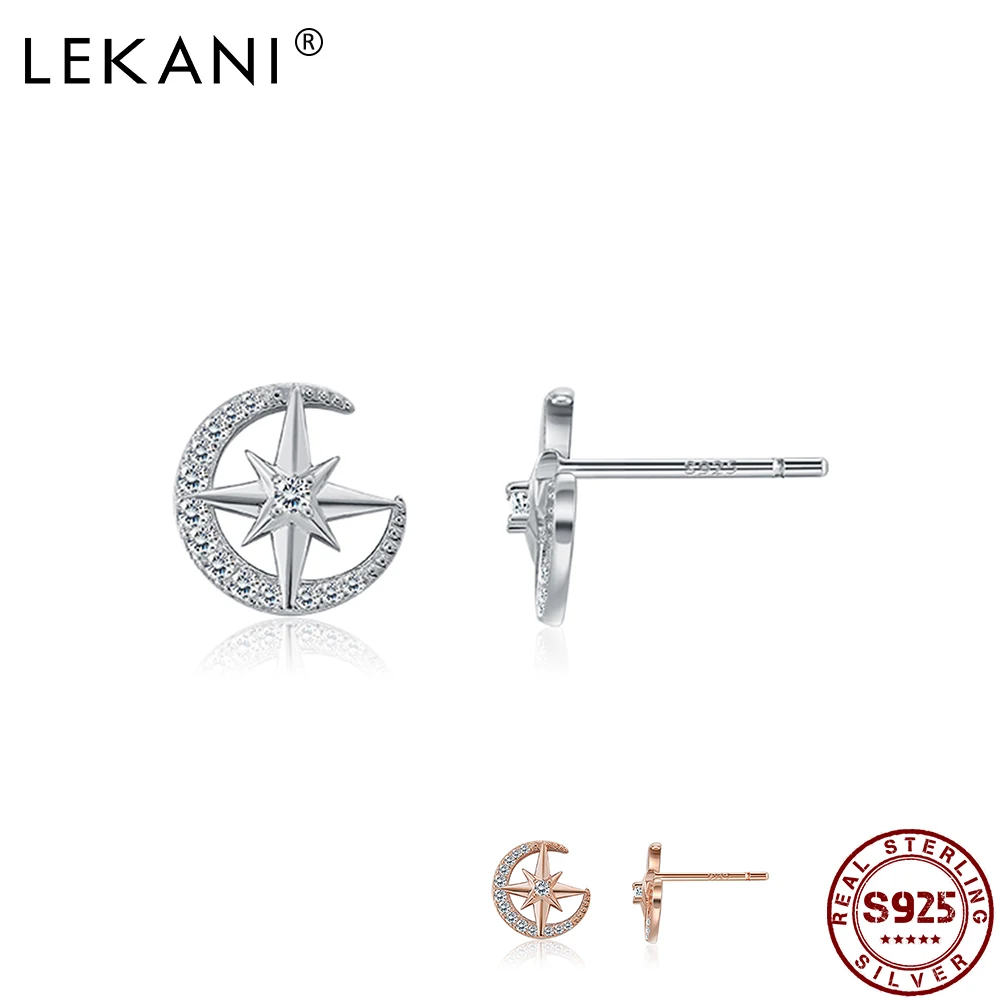 

Женские серьги-гвоздики из серебра серьги в виде Луны и звезды пробы, с фианитами