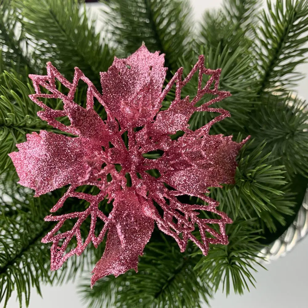 

10pcs Glitter Artificial Flowers Christmas Tree Flower Decorations Home 2020 Xmas Tree Ornaments New Year Gift