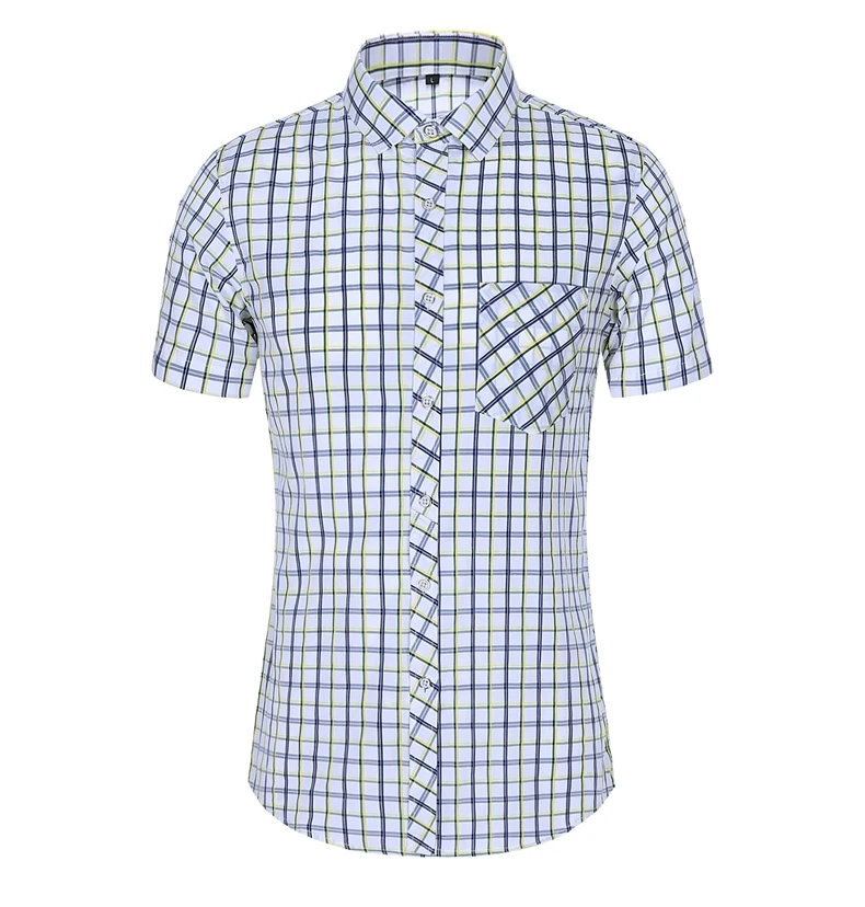 

2021 Summer Men Short Sleeve Dress Shirt Male Business Shirts Plus Size 7XL 100% Cotton Luxury Casual Plaid Shirt Men