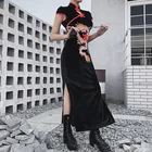 Готическое платье Goth Dark с вышивкой черного дракона, винтажное платье миди в стиле Харадзюку с отверстиями для осени