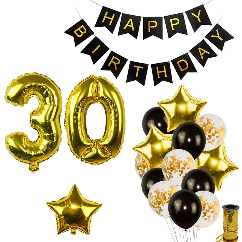 

Schwarz Gold Glcklich Geburtstag Banner Luftballons Helium Anzahl Folien Ballon Baby Junge Kinder Erwachsene Geburtstag Party