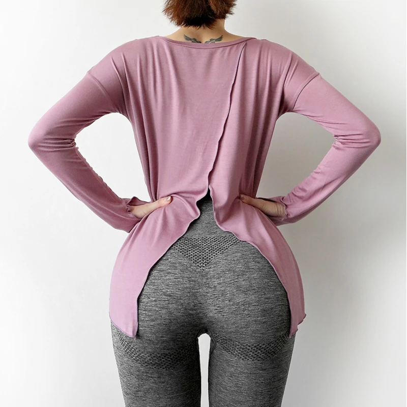 Двойная одежда женские рубашки для йоги бандажная Спортивная рубашка с длинным