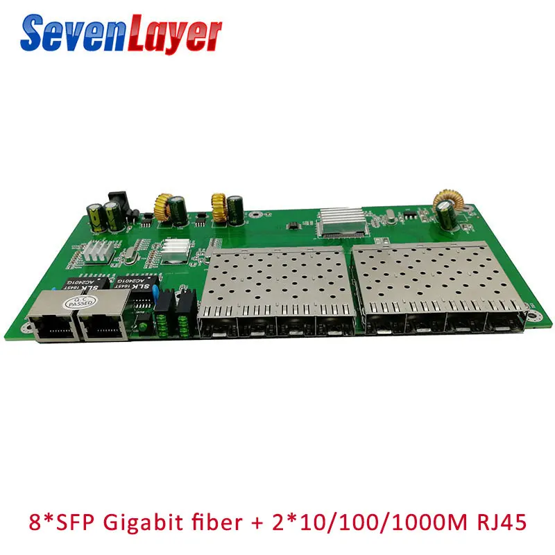 without power supply Волоконно-оптический коммутатор 8 SFP solt 2 RJ45 Gigabit Ethernet PCBA плата медиаконвертер 10/100/1000 м utp 8 Порт 1,25G SFP - Цвет: without power supply