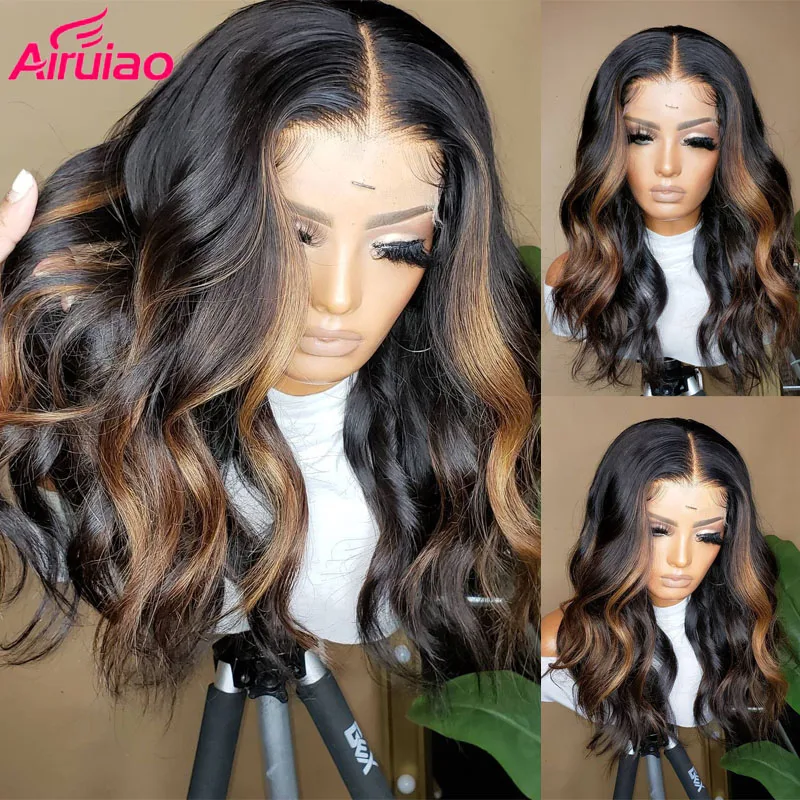 

Preplucked Body Wave Lace Front Wig For Women Human Hair Highlight Colored Ombre Transparent Glueless HD Lace Deep Part Wig Full